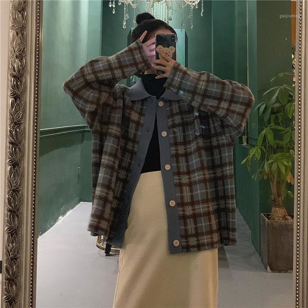 2021 early spring plaid knit sweater jacket women cardigan student retro japanese loose lazy wind korean version all-match chic1, White
2021 early spring plaid knit sweater jacket women cardigan student retro japanese loose lazy wind korean version all-match chic1, White