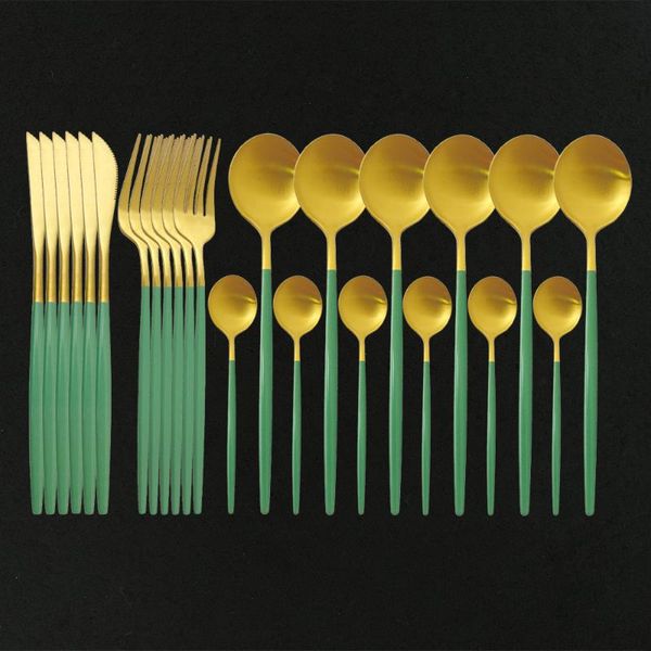24pcs green gold cutlery set matte dinnenrware set 304 stainless steel flatware dinner knife fork spoon teaspoon for kitchen
24pcs green gold cutlery set matte dinnenrware set 304 stainless steel flatware dinner knife fork spoon teaspoon for kitchen