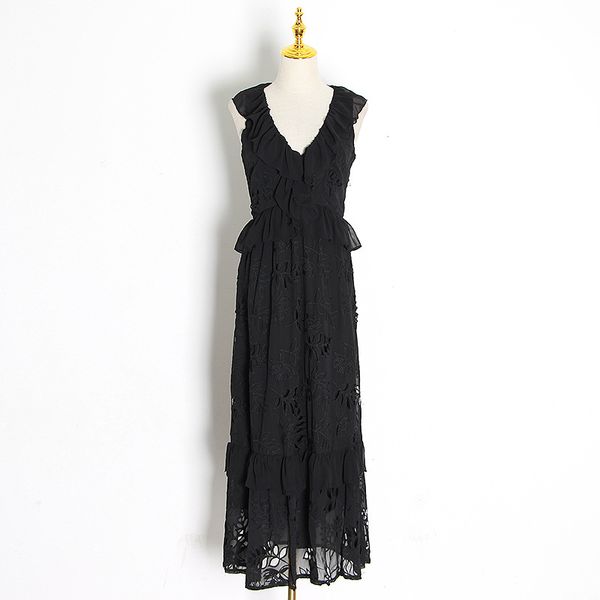 2020 summer new fashion v-neck sleeveless ruffled white hollow midi women dresses catwalk party ing, White;black
2020 summer new fashion v-neck sleeveless ruffled white hollow midi women dresses catwalk party ing, White;black