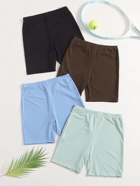 4pcs solid biker shorts 936g#, Black