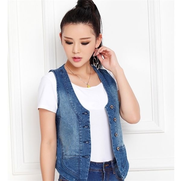 women spring and summer fashion slim water wash single breasted casual denim vest female trendy vneck cotton stretched outerwear 201031, Black;white
women spring and summer fashion slim water wash single breasted casual denim vest female trendy vneck cotton stretched outerwear 201031, Black;white