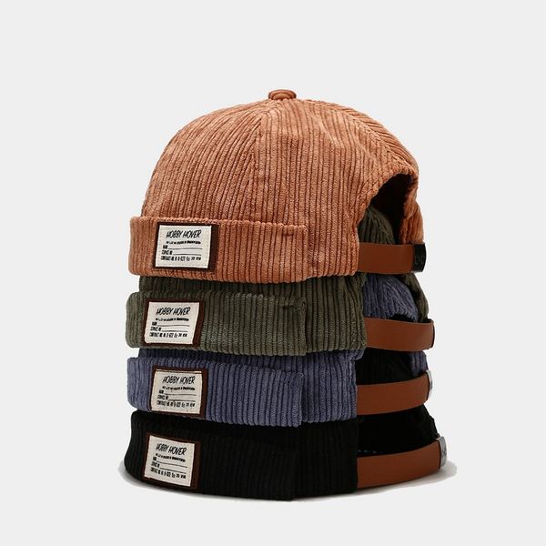 

2022 Men's Women's Winter Corduroy Beanies Hats Brimless Keep Warm Outdoor Street Fashion Sailor Cap Rolled Cuff Retro Beanie Hat Wholesale, Black