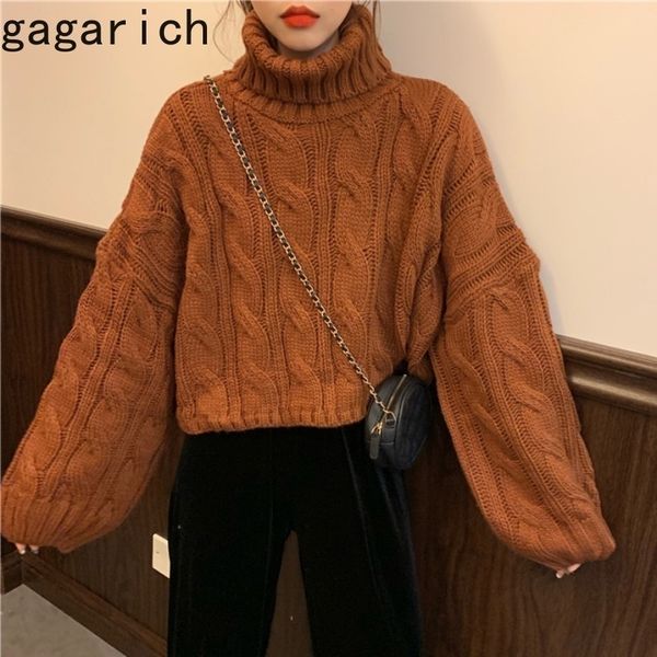 

gagairch thick sweater women high collar loose wear new autumn winter short casual style retro solid pullovers warm 201130, White;black