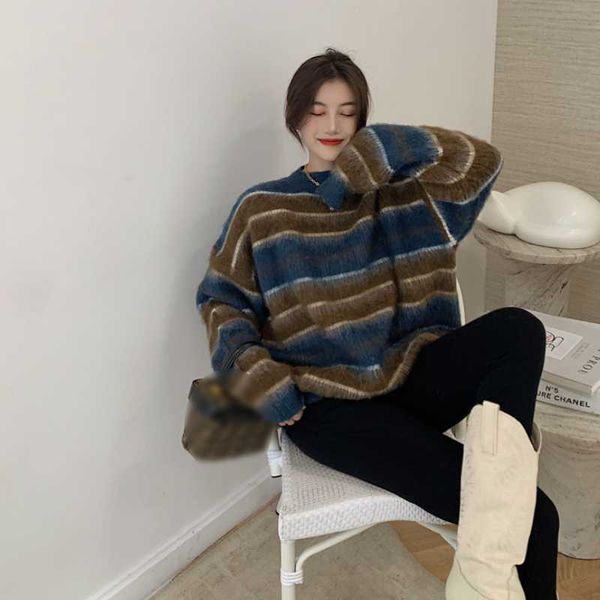 women's sweaters 2021 autumn and winter sweater korean version loose casual all-match stripes kintted round neck striped pullover trend, White;black
women's sweaters 2021 autumn and winter sweater korean version loose casual all-match stripes kintted round neck striped pullover trend, White;black