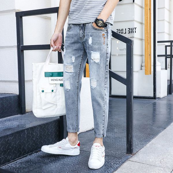 jeans men's fashion brand hole nine point pants korean fashion slim young students versatile beggars pants men, Blue
jeans men's fashion brand hole nine point pants korean fashion slim young students versatile beggars pants men, Blue