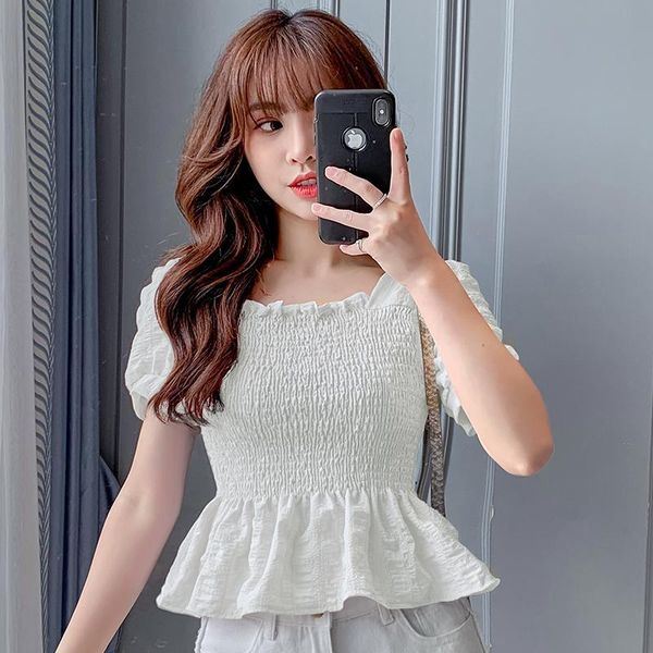 women blouse shirts 2021 summer solid color leisure series short sleeve lotus leaf edge square neck puff sleeve lady blouses, White
women blouse shirts 2021 summer solid color leisure series short sleeve lotus leaf edge square neck puff sleeve lady blouses, White