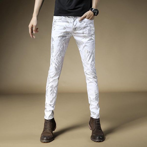 men's jeans summer fashion printed streetwear stretch denim trousers white straight slim fit pants, Blue
men's jeans summer fashion printed streetwear stretch denim trousers white straight slim fit pants, Blue