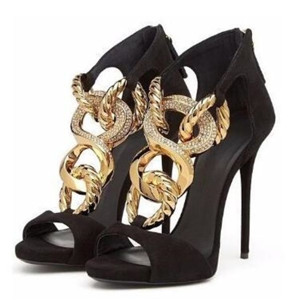 summer women black suede peep toe gold metal chain sandals summer back zipper cover heel thin heel party shoes 12 cm heels y200702
summer women black suede peep toe gold metal chain sandals summer back zipper cover heel thin heel party shoes 12 cm heels y200702