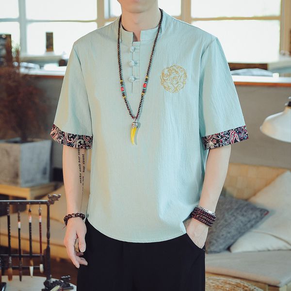 2020 linen short sleeve t-shirt men's designer loose half sleeve chinese tang dynasty men's fashion retro trend cotton linen men&#, White;black
2020 linen short sleeve t-shirt men's designer loose half sleeve chinese tang dynasty men's fashion retro trend cotton linen men&#, White;black