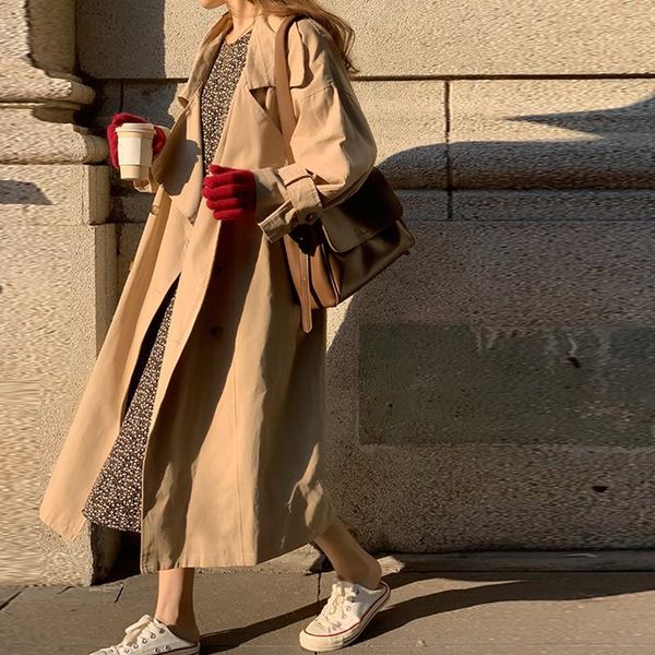 women's trench coats korean style loose oversized long coat solid casual all-match double-breasted belted chic female windbreaker, Tan;black
women's trench coats korean style loose oversized long coat solid casual all-match double-breasted belted chic female windbreaker, Tan;black