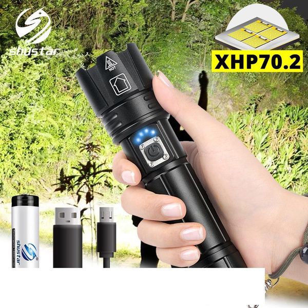 Xhp70.2 Led Flashlight With Battery Display Waterproof Tactical Led Torch Telescopic Zoom Used For Adventure, Hunt