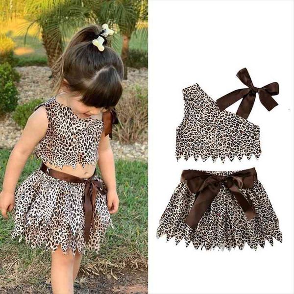 baby summer clothing infant kids baby girls 2pcs outfits set leopard print sleeveless irregular hem skirt 1-7t, White