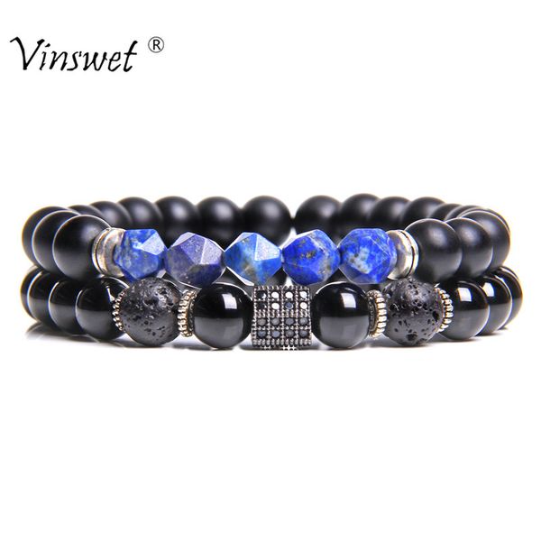 2pcs natural stone bracelets for men and women pave cz beads lapis lazuli tiger eye handmade couples jewelry gift, Black
2pcs natural stone bracelets for men and women pave cz beads lapis lazuli tiger eye handmade couples jewelry gift, Black