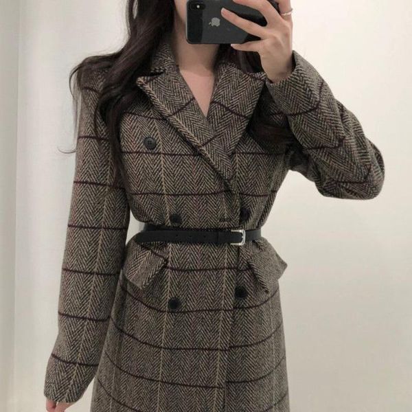 women's wool & blends cardigan coat autumn winter temperament suit collar double breasted straight tube pocket warm herringbone tweed, Black
women's wool & blends cardigan coat autumn winter temperament suit collar double breasted straight tube pocket warm herringbone tweed, Black