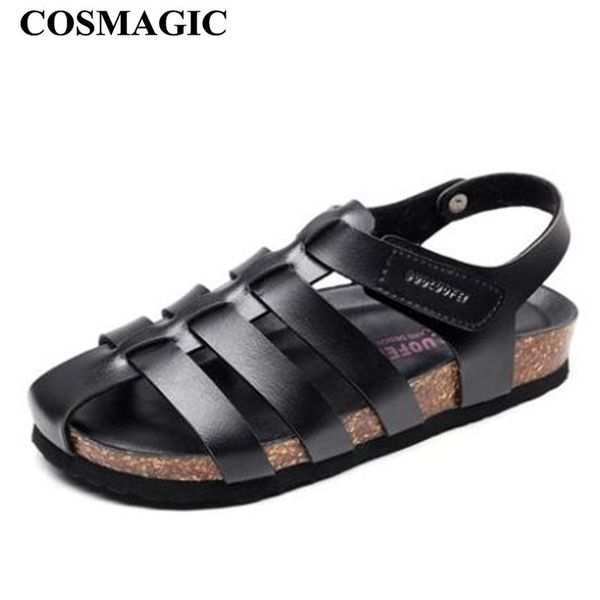 cosmagic 2020 fashion men beach cork sandals summer non-slip cut-outs outside eva sole pu leather sandalias shoe t200420, Black