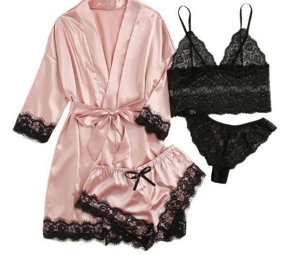 4pc lace satin pajamas set bra camisole shorts pajamas sleepwear nightgown robe lingerie set nightwear #3, Black;red
4pc lace satin pajamas set bra camisole shorts pajamas sleepwear nightgown robe lingerie set nightwear #3, Black;red