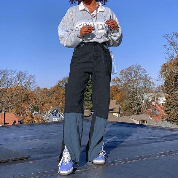 women's jeans high street hip-hop 2021 ripped for women color-blocking pocket decoration split trousers ladies loose straight-leg, Blue
women's jeans high street hip-hop 2021 ripped for women color-blocking pocket decoration split trousers ladies loose straight-leg, Blue