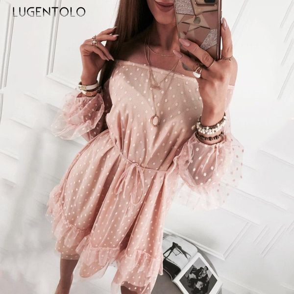 dress women dot off the shoulder mesh slash neck dresses spring long sleeve slim pink ladies short dress lugentolo, Black;gray
dress women dot off the shoulder mesh slash neck dresses spring long sleeve slim pink ladies short dress lugentolo, Black;gray
