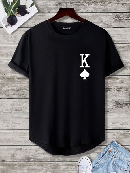 men playing card print tee f80e#, White;black