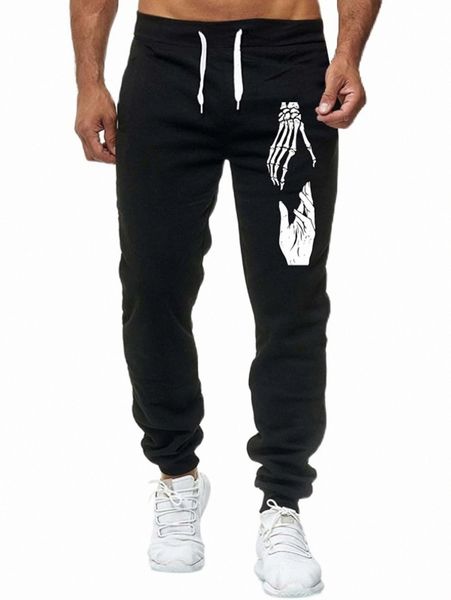 men hand and skeleton hand print sweatpants m8mk#, Black