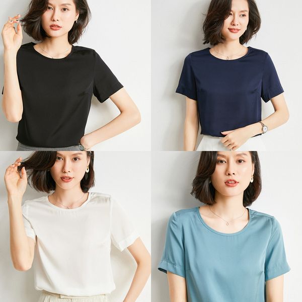 short sleeve 20 summer new women's wear t-shirt loose round neck versatile silk silk t-shirt satin xkzfq, White
short sleeve 20 summer new women's wear t-shirt loose round neck versatile silk silk t-shirt satin xkzfq, White