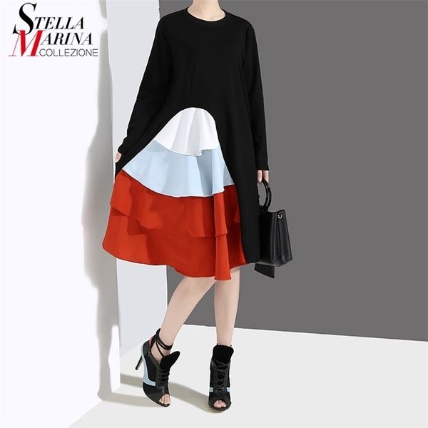 new 2020 korean style women long sleeve autumn dress black cascading ruffles female casual patchwork party dress robe femme 4660 lj201209, White;black
new 2020 korean style women long sleeve autumn dress black cascading ruffles female casual patchwork party dress robe femme 4660 lj201209, White;black