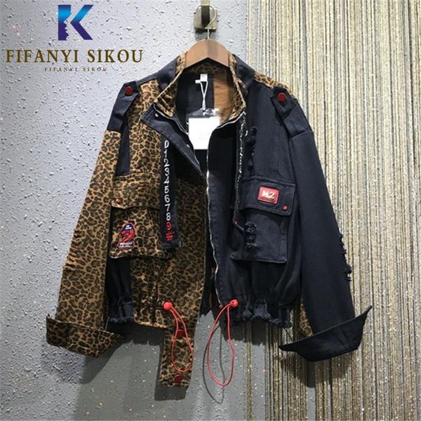 leopard print patchwork women denim jacket short coat pocket sequins fashion jeans jacket streetwear womens loose jeans coat, Black;brown
leopard print patchwork women denim jacket short coat pocket sequins fashion jeans jacket streetwear womens loose jeans coat, Black;brown