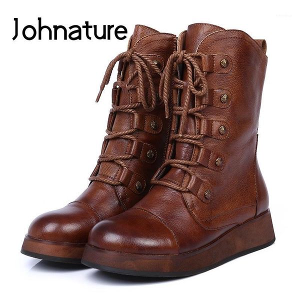 johnature 2019 new autumn/winter genuine leather round toe zipper solid cross-tied sewing flat platform boots women shoes1, Black
johnature 2019 new autumn/winter genuine leather round toe zipper solid cross-tied sewing flat platform boots women shoes1, Black