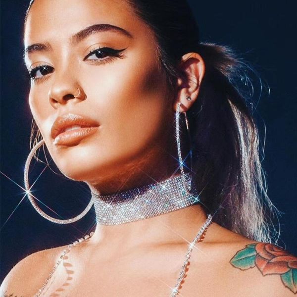 hoop & huggie classic shiny rhinestone big earrings for women fashion jewelry bohemian girls' circle collection accessories, Golden;silver 
hoop & huggie classic shiny rhinestone big earrings for women fashion jewelry bohemian girls' circle collection accessories, Golden;silver