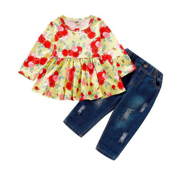 toddler baby girl clothes set vintage flower long sleeve floral print +hole denim jean pants outfits vetement enfant fille 1021, White
toddler baby girl clothes set vintage flower long sleeve floral print +hole denim jean pants outfits vetement enfant fille 1021, White