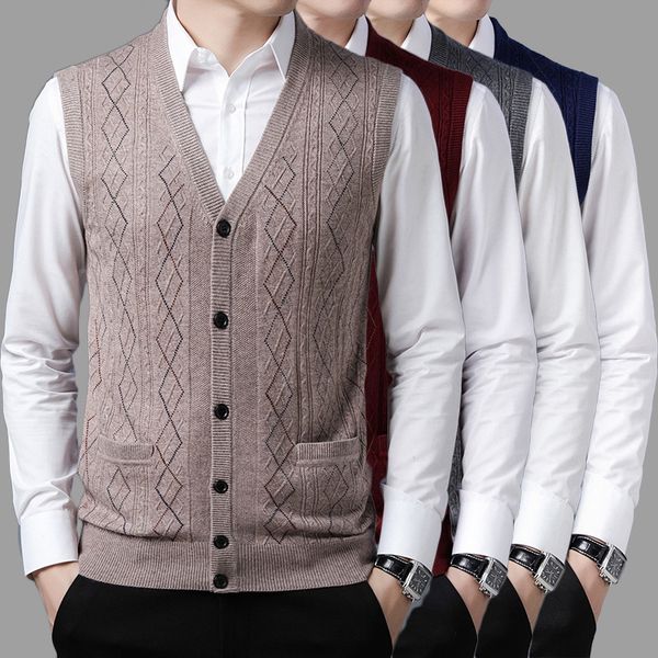 autumn middle aged and old jacquard cardigan woolen v-neck casual knitted vest men's sleeveless cantilevered sweater, Black;white
autumn middle aged and old jacquard cardigan woolen v-neck casual knitted vest men's sleeveless cantilevered sweater, Black;white
