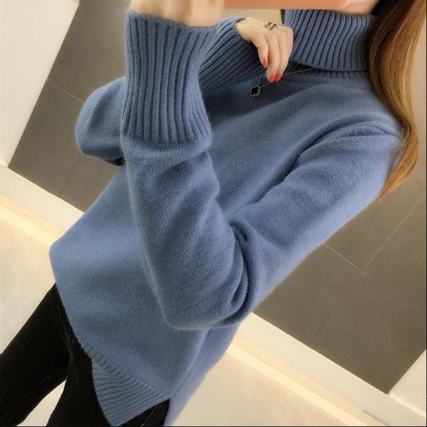 and winter 2021 new korean version loose pullover over heated thick solid color long sleeve knitted bottom sweater, White;black
and winter 2021 new korean version loose pullover over heated thick solid color long sleeve knitted bottom sweater, White;black
