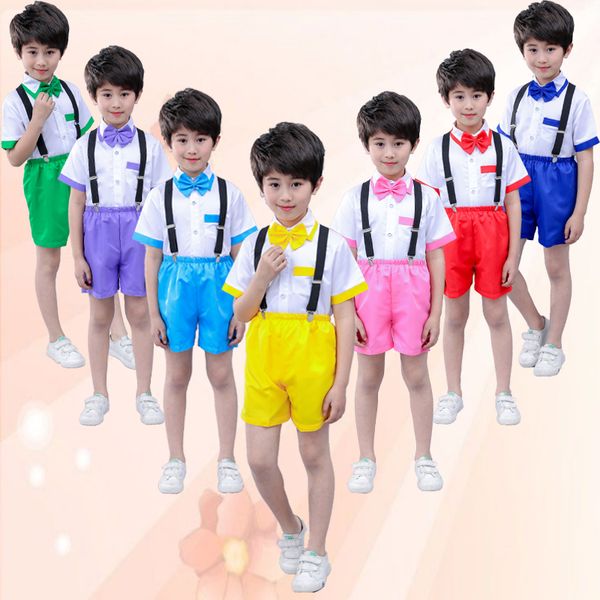 jazz dance costumes boys performance short sleeve candy color shorts kid hip hop clothing chorus costume stage outfit py166, Black;red 
jazz dance costumes boys performance short sleeve candy color shorts kid hip hop clothing chorus costume stage outfit py166, Black;red