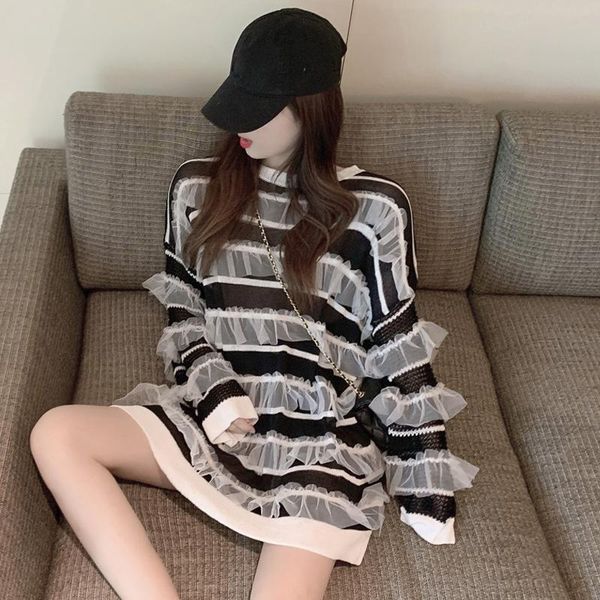 korean autumn new knitted folding mesh yarn ear patchwork long sleeve striped loose pullovers women fashion streetwear 2020, White;black
korean autumn new knitted folding mesh yarn ear patchwork long sleeve striped loose pullovers women fashion streetwear 2020, White;black