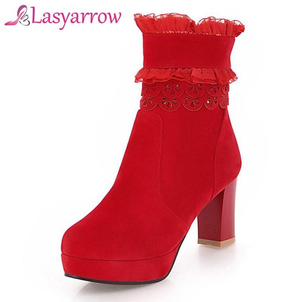 boots lasyarrow autumn winter women thick high heels round toe platform black red ruffles ankle wedding shoes size 33-43
boots lasyarrow autumn winter women thick high heels round toe platform black red ruffles ankle wedding shoes size 33-43