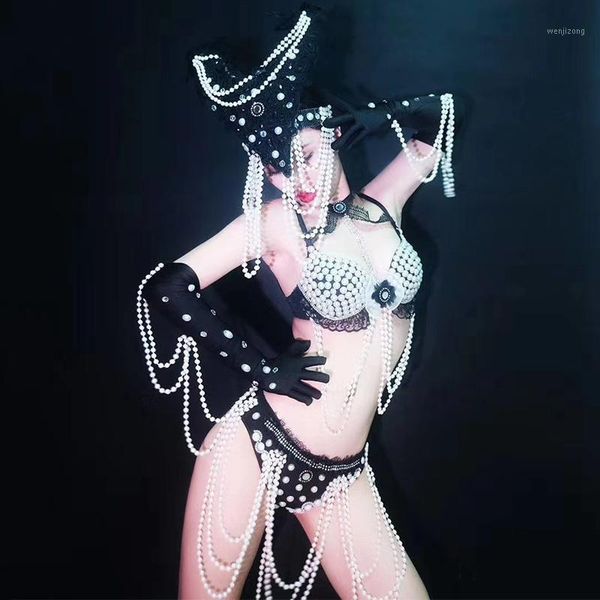 black bikini set tassel white pearl headdress women dj ds nightclub bar wear pole dance clothing festival outfit dqs46151, Black;red
black bikini set tassel white pearl headdress women dj ds nightclub bar wear pole dance clothing festival outfit dqs46151, Black;red