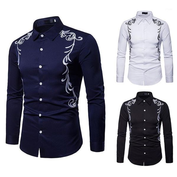 autumn 2020 new men's court embroidered large long sleeve shirt nx52991, White;black