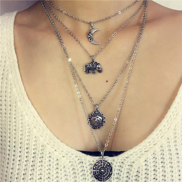 4 layers vintage boho chain pendant necklace wish bohemiamoon pendant for women, Silver
4 layers vintage boho chain pendant necklace wish bohemiamoon pendant for women, Silver