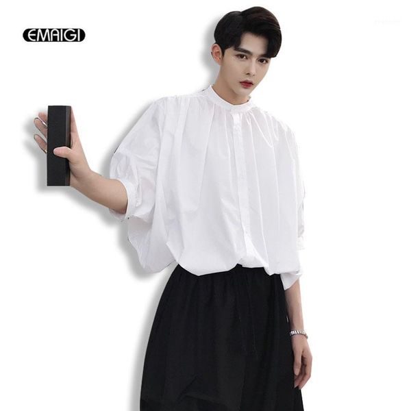 men summer curved hem stand collar casual loose short sleeve shirts male fashion solid color oversized dress shirts1, White;black
men summer curved hem stand collar casual loose short sleeve shirts male fashion solid color oversized dress shirts1, White;black