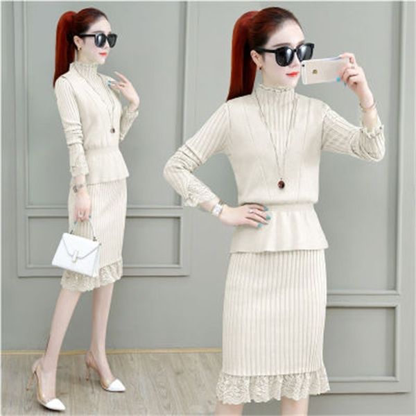 2021 new autumn winter dresses women knitted stitching lace sweater dress and sleeveless knit vest two-piece suit g8gv, Black;gray
2021 new autumn winter dresses women knitted stitching lace sweater dress and sleeveless knit vest two-piece suit g8gv, Black;gray