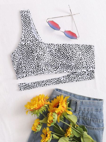 dalmatian cut-out one shoulder bikini r2vq#, White;black 
dalmatian cut-out one shoulder bikini r2vq#, White;black