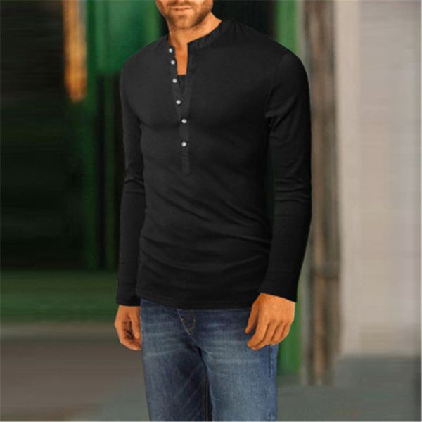 mens v neck t-shirt clothing fashion trend solid color long sleeve buttons decoration tees spring male new casual slim tshirt, White;black
mens v neck t-shirt clothing fashion trend solid color long sleeve buttons decoration tees spring male new casual slim tshirt, White;black