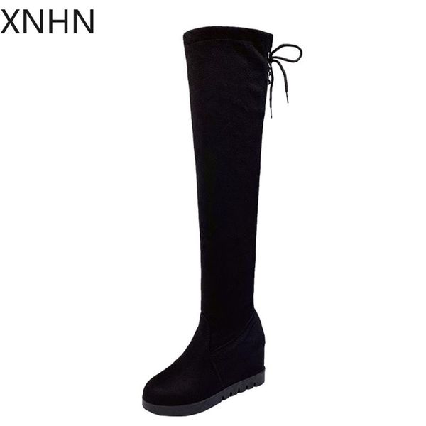 2020 new women shoes knee high boots warm knee elastic boots wedge high british style large size student booties fall, Black
2020 new women shoes knee high boots warm knee elastic boots wedge high british style large size student booties fall, Black