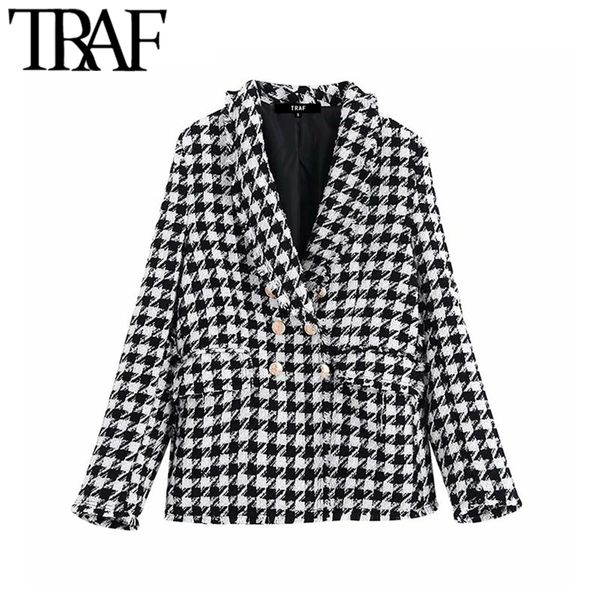 traf women vintage houndstooth double breasted blazer coat fashion long sleeve frayed trims outerwear chic plaid jacket 201201, White;black
traf women vintage houndstooth double breasted blazer coat fashion long sleeve frayed trims outerwear chic plaid jacket 201201, White;black