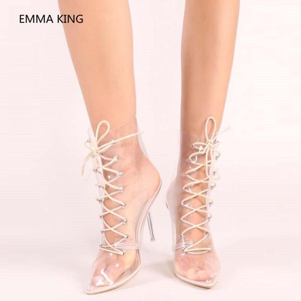 pvc transparent rain boots women pointed toe clear high heels lace up cut- out roman shoes woman spring autumn ankle boots, Black
pvc transparent rain boots women pointed toe clear high heels lace up cut- out roman shoes woman spring autumn ankle boots, Black