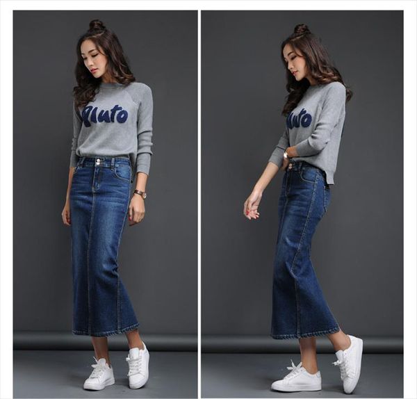 new fashion women skirts women fashion denim long skirts back split drop shipping high quality, Black
new fashion women skirts women fashion denim long skirts back split drop shipping high quality, Black