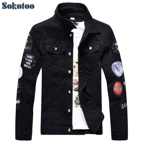 sokotoo men's slim full sleeve black denim jacket casual turn down collar badge patch design outerwear, Black;brown
sokotoo men's slim full sleeve black denim jacket casual turn down collar badge patch design outerwear, Black;brown