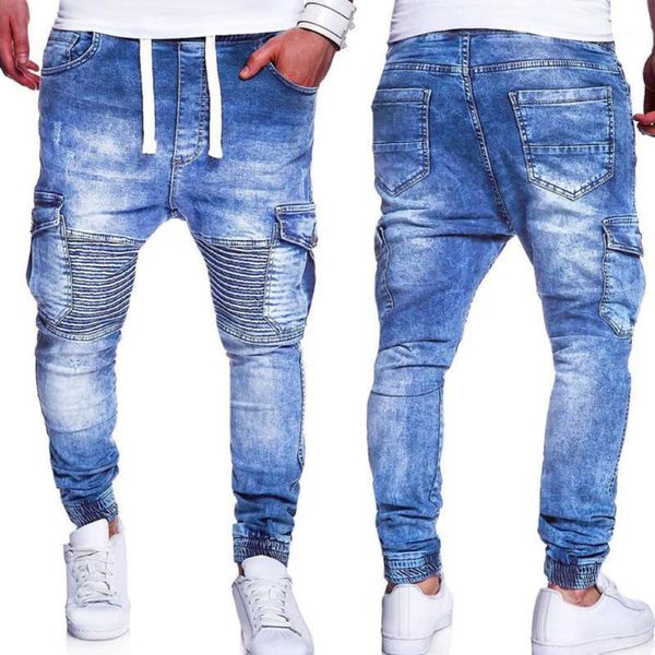 2019 fashion multiple pocket pleated knee slim men jeans drawstring casual long pants men1, Blue
2019 fashion multiple pocket pleated knee slim men jeans drawstring casual long pants men1, Blue