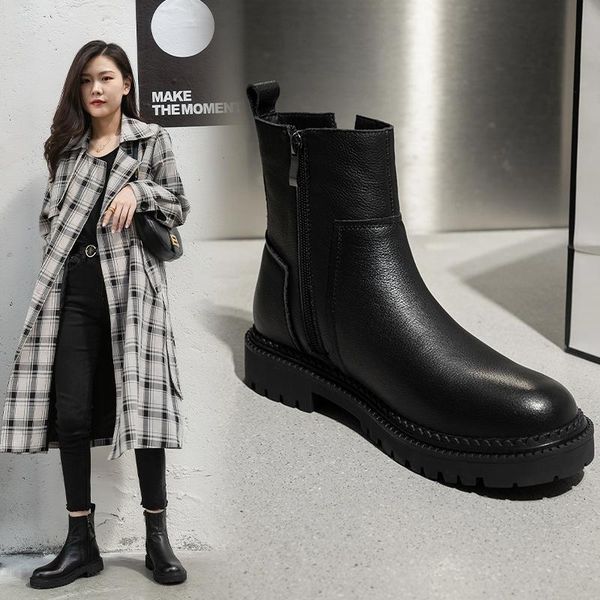 boots the genuine leather women round toe side zipper ankle for platform fashion handmade shoes woman size 34-39, Black
boots the genuine leather women round toe side zipper ankle for platform fashion handmade shoes woman size 34-39, Black