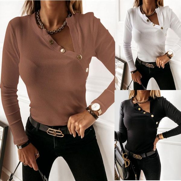 women's t-shirt long sleeve v-neck slim fit autumn spring basic solid black white button tshirt casual streetwear
women's t-shirt long sleeve v-neck slim fit autumn spring basic solid black white button tshirt casual streetwear